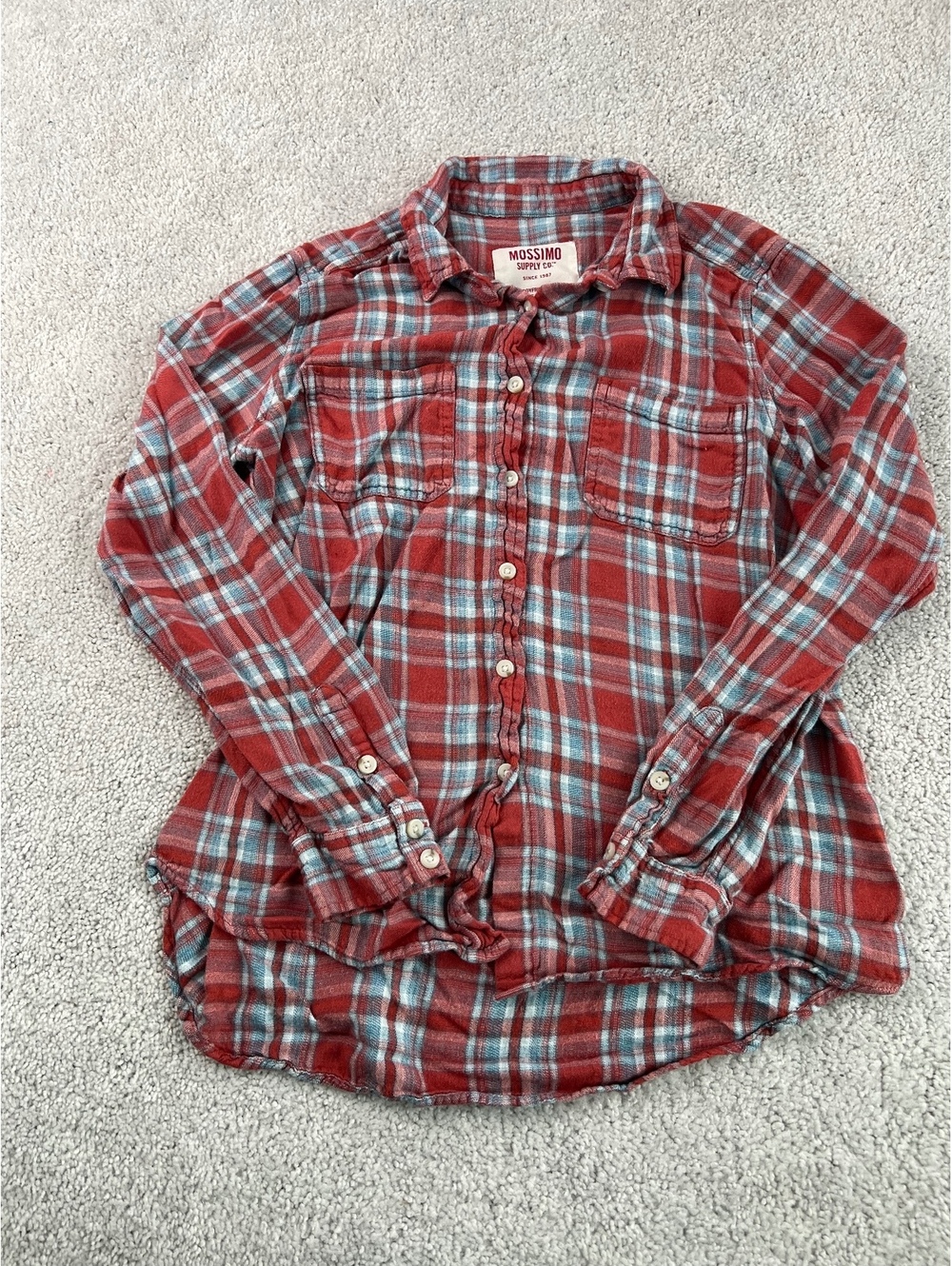 Mossimo Supply Co Boyfriend Fit Plaid Flannel Shirt Red Blue Gray M